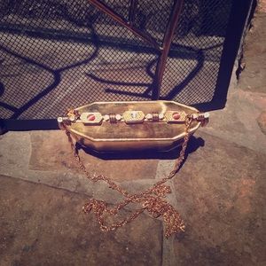 Gold Rhinestoned Clutch Purse Push Button Open